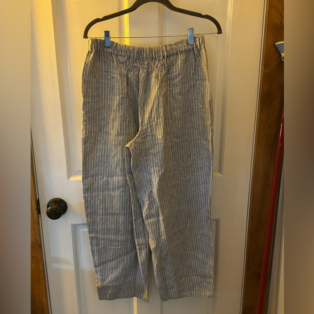 NWT Madewell blue/white pull-on barrel leg pants in 100% linen sz Small - Picture 6 of 10
